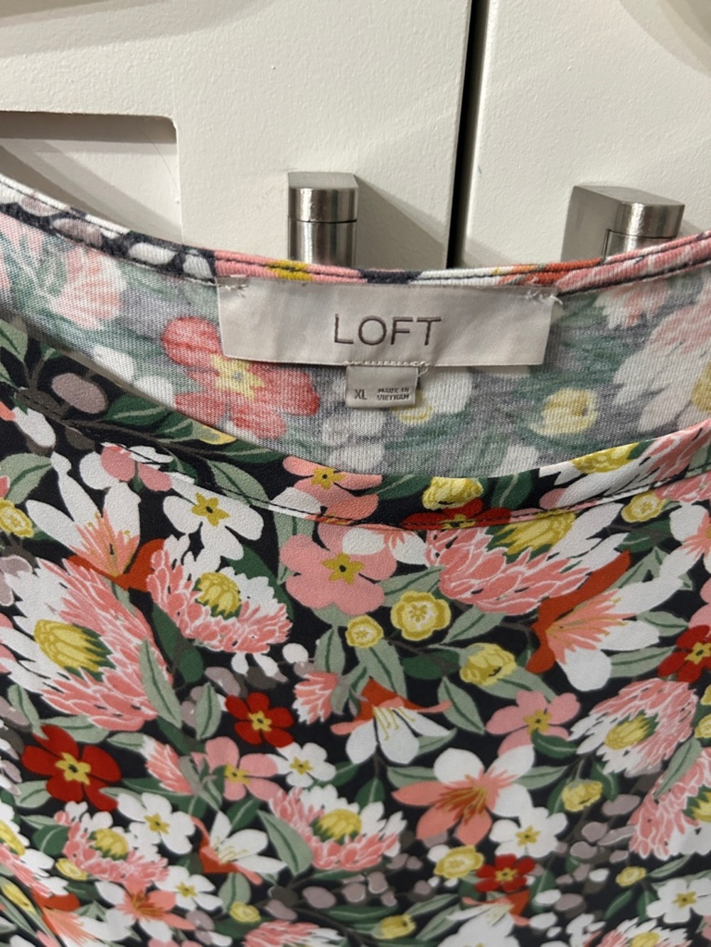 LOFT Floral Cap-Sleeve Blouse in Pink, Green & White - Picture 2 of 3